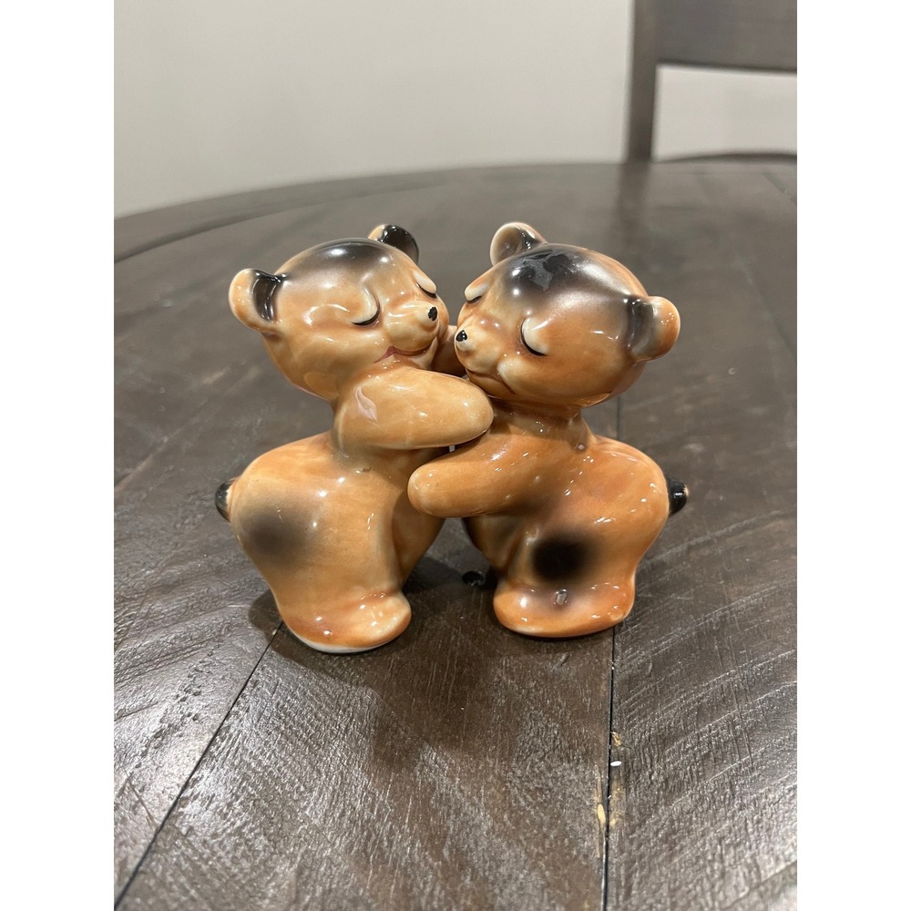 Vtg Van Tellingen Bear Hug Salt & Pepper Shakers Huggers Brown Black‎